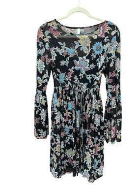 Paisley Black Sheer Long Bell Sleeve Dress  - Gypsy